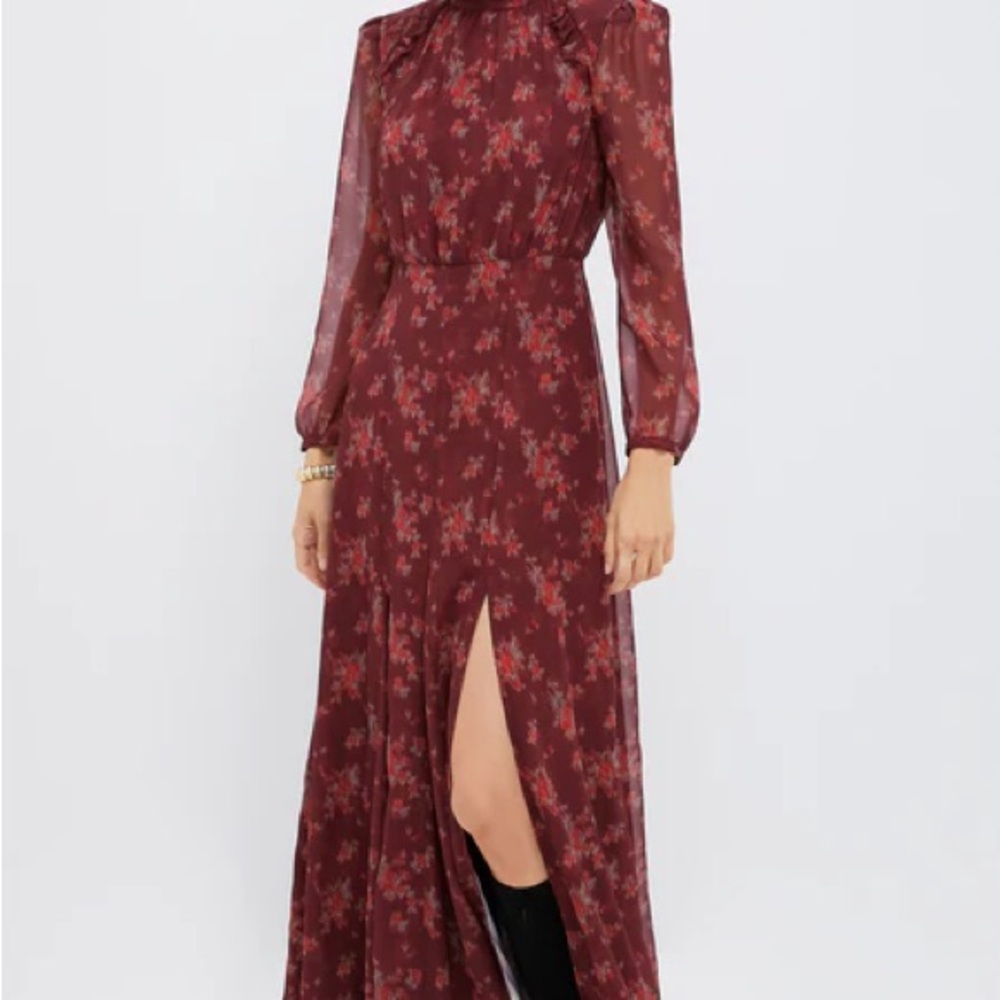 Tuckernuck Burgundy Bouquet Adare  Long Sleeve Dress